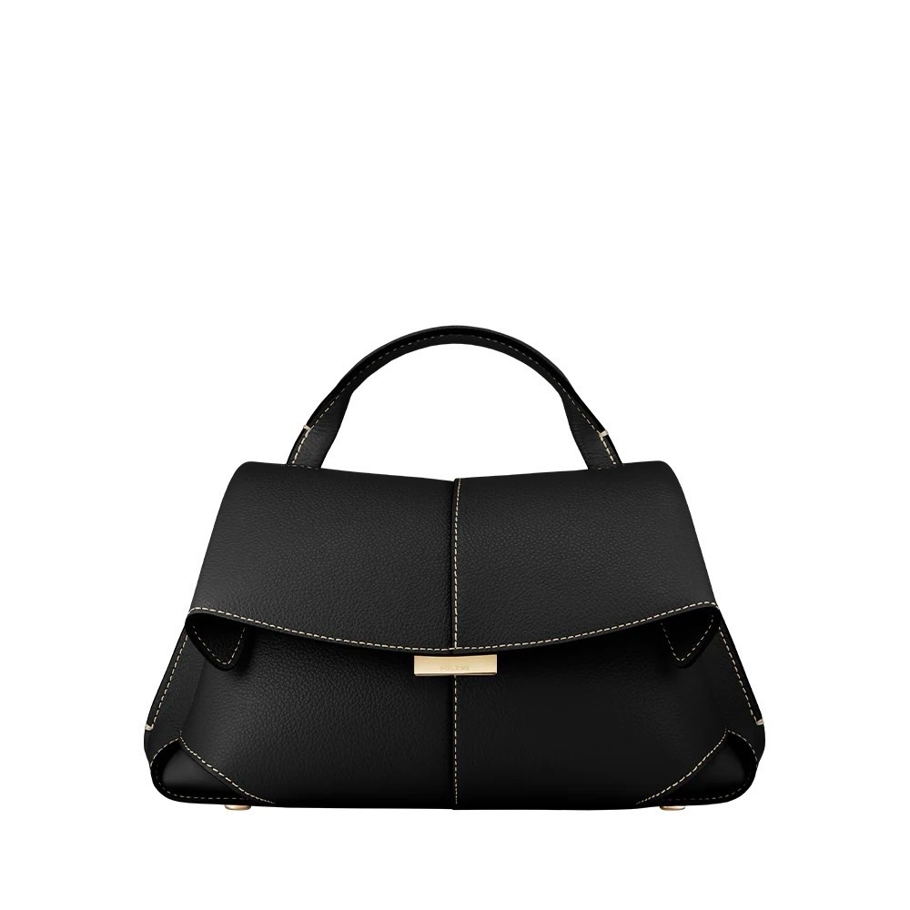 POLENE MOKKI MINI EDITION TEXTURED BLACK WITH ECRU STITCHING